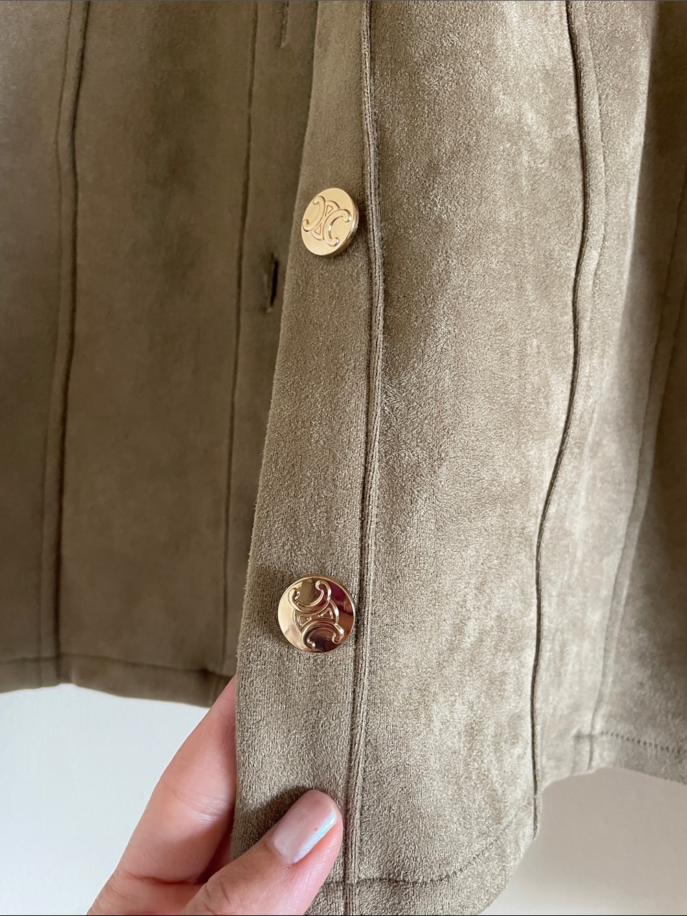 Olive-Taupe Faux Suede Button Jacket - Picture 2 of 7